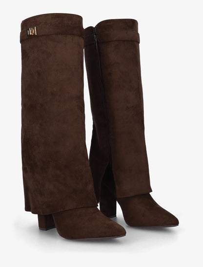 Bottes en suédine à revers - Marron - 4