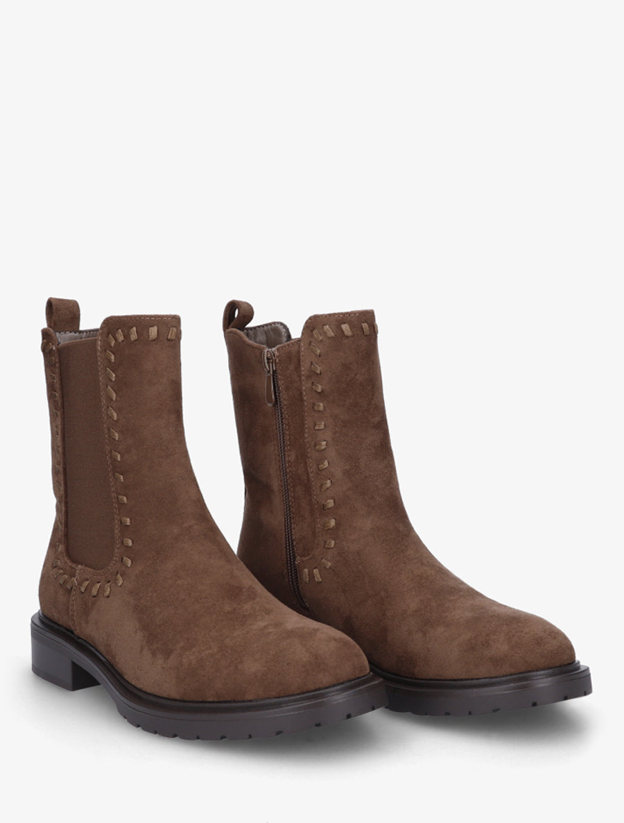 Bottines élastiquées en suédine - Marron - 4