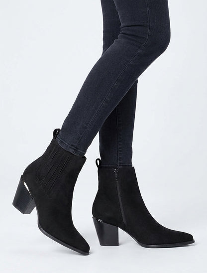 Stiefeletten aus Wildleder im Cowboy-Stil - Schwarz