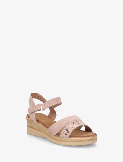Sandales compensées en suédine à scratch - Vieux rose - 2