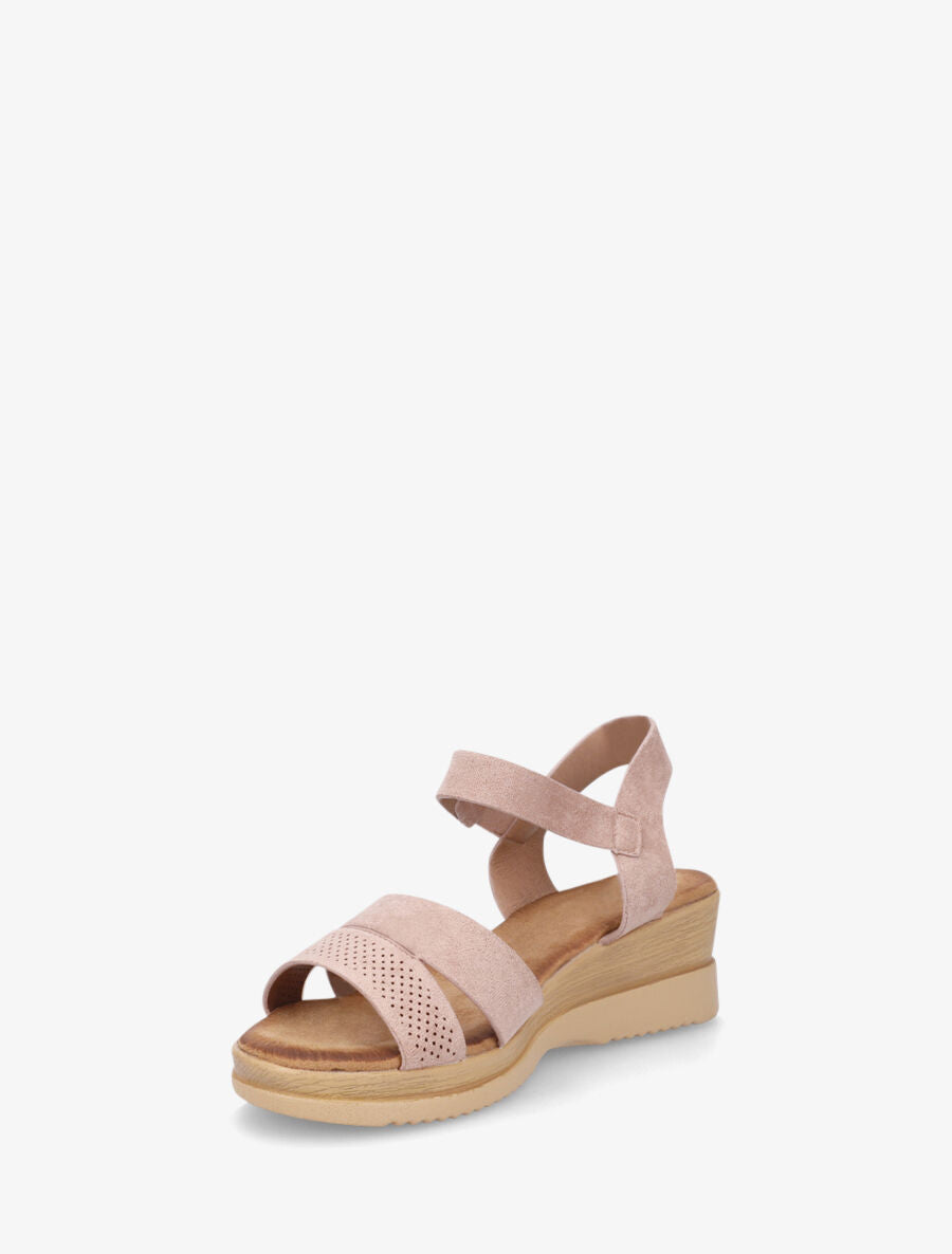 Sandales compensées en suédine à scratch - Vieux rose - 3