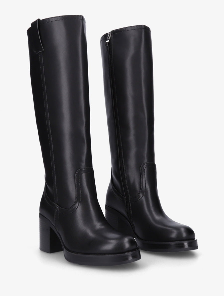 Bottes en simili à talon carré - Noir - 4