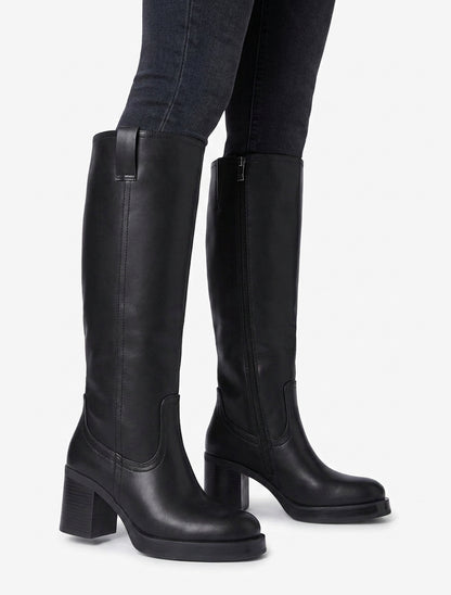 Stiefel aus Kunstleder mit Blockabsatz - Schwarz