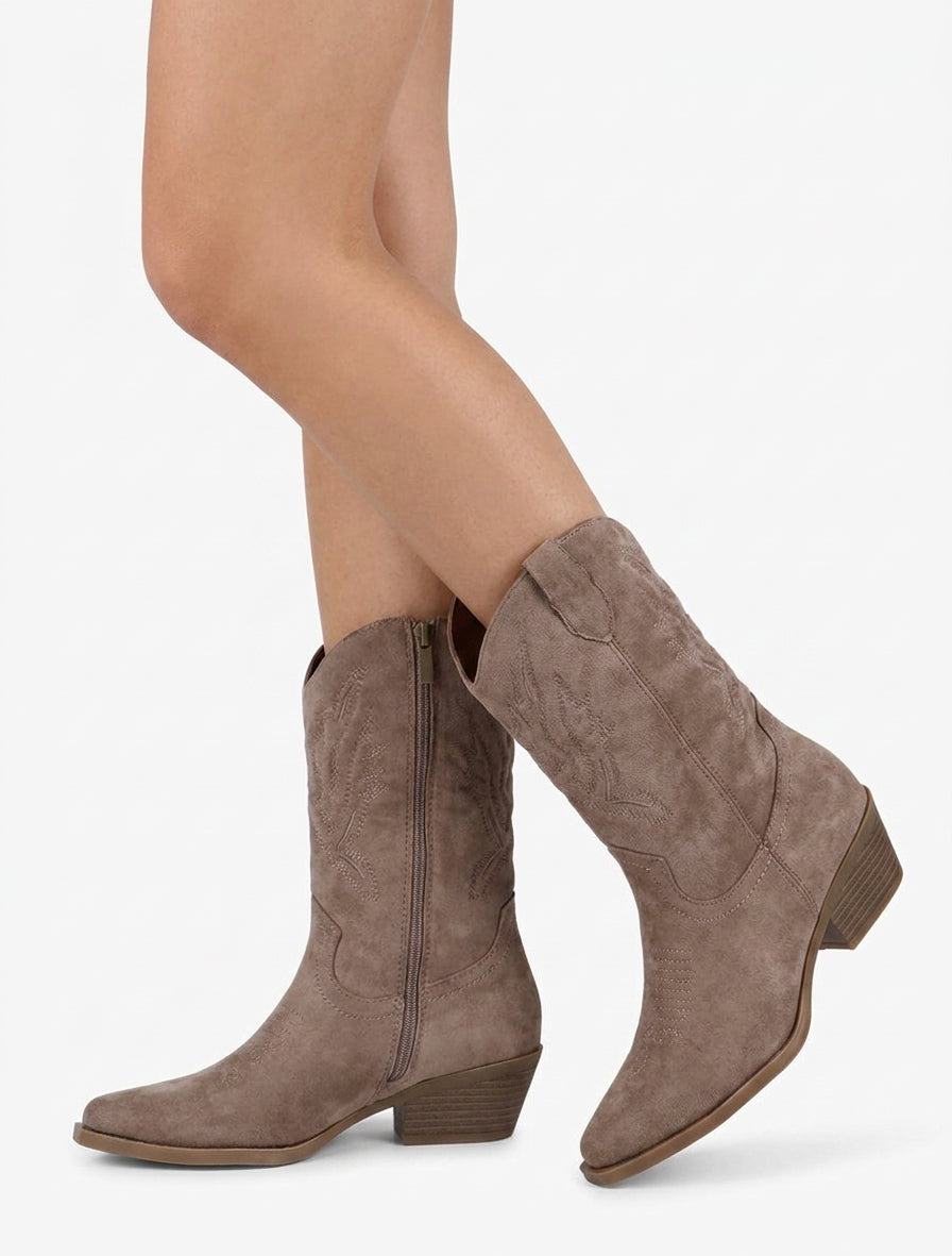 Cowboystiefel aus Wildlederimitat - Maulwurf