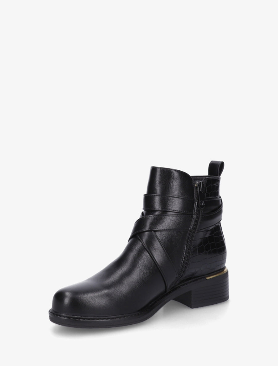 Bottines imprimé croco à sangles croisées - Noir - 3