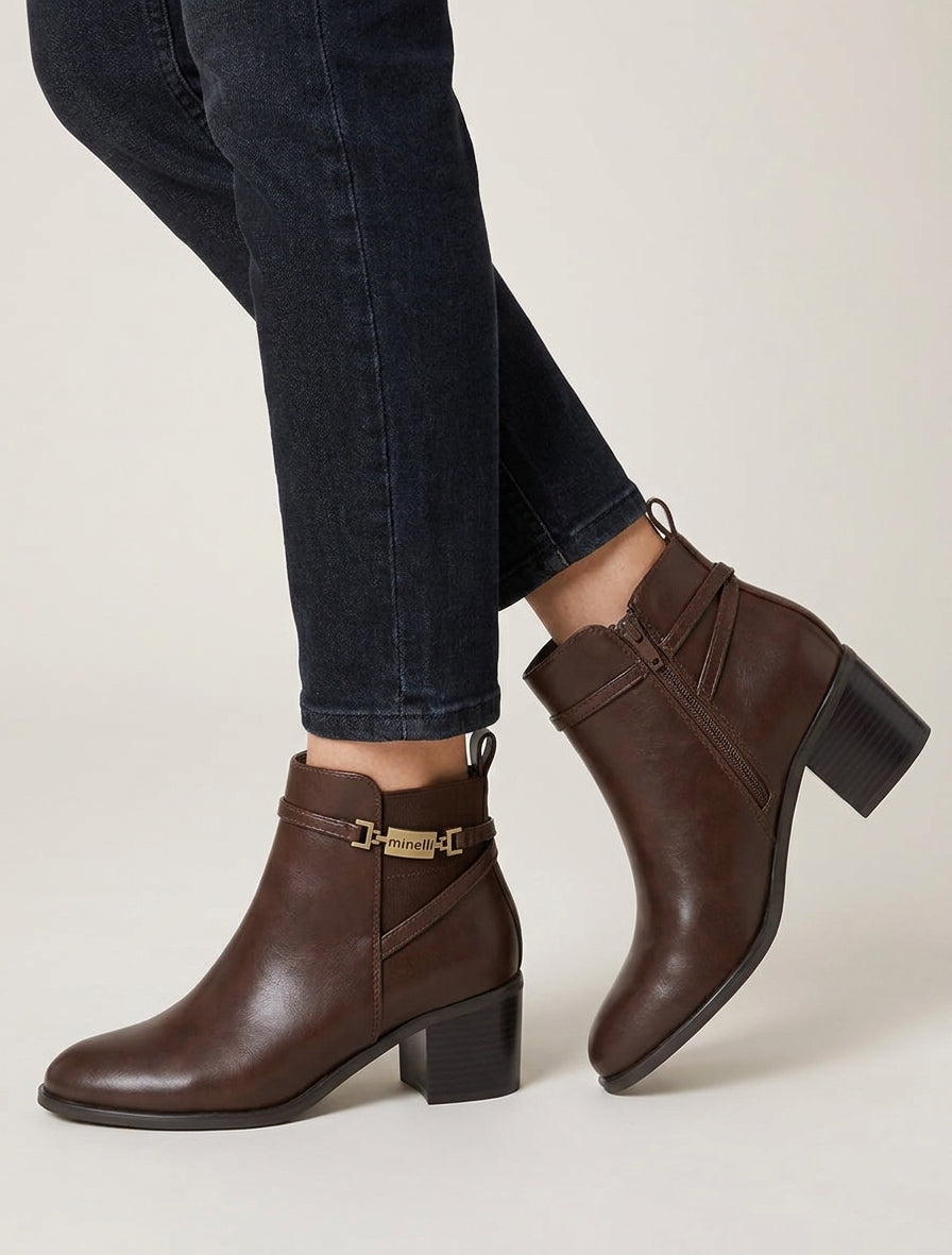 Elastische Stiefeletten aus Kunstleder - Braun