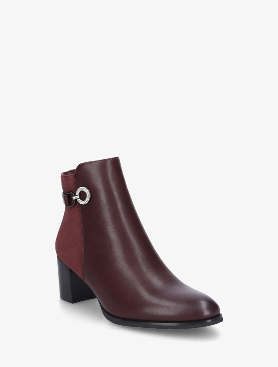 Bottines bimatière à boucle strassée - Bordeaux - 2