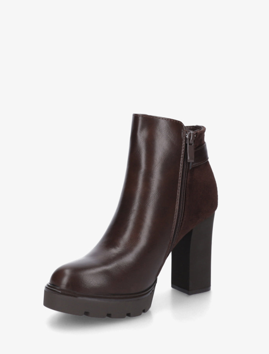 Bottines bimatière à zip décoratif - Marron - 3
