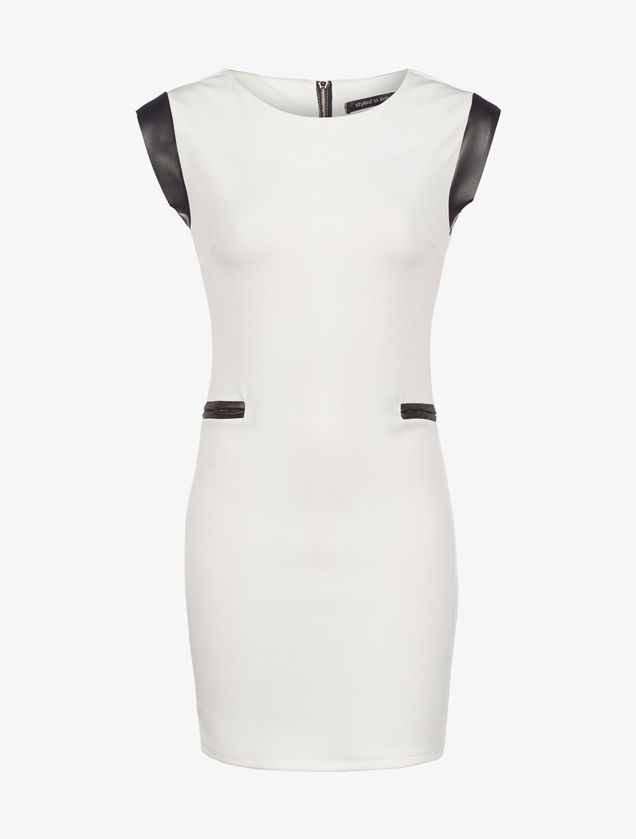 Robe détails simili cuir - blanc - 1