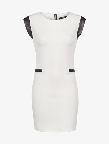 Robe détails simili cuir - blanc - 1