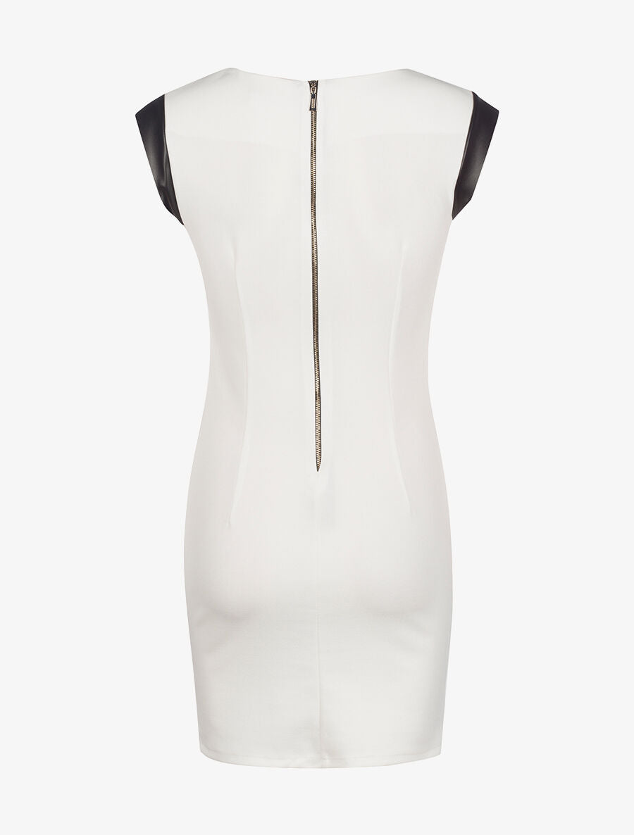 Robe détails simili cuir - blanc - 2