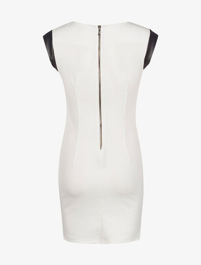 Robe détails simili cuir - blanc - 2