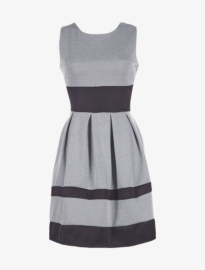 Robe pieds de poule évasée - gris - 1