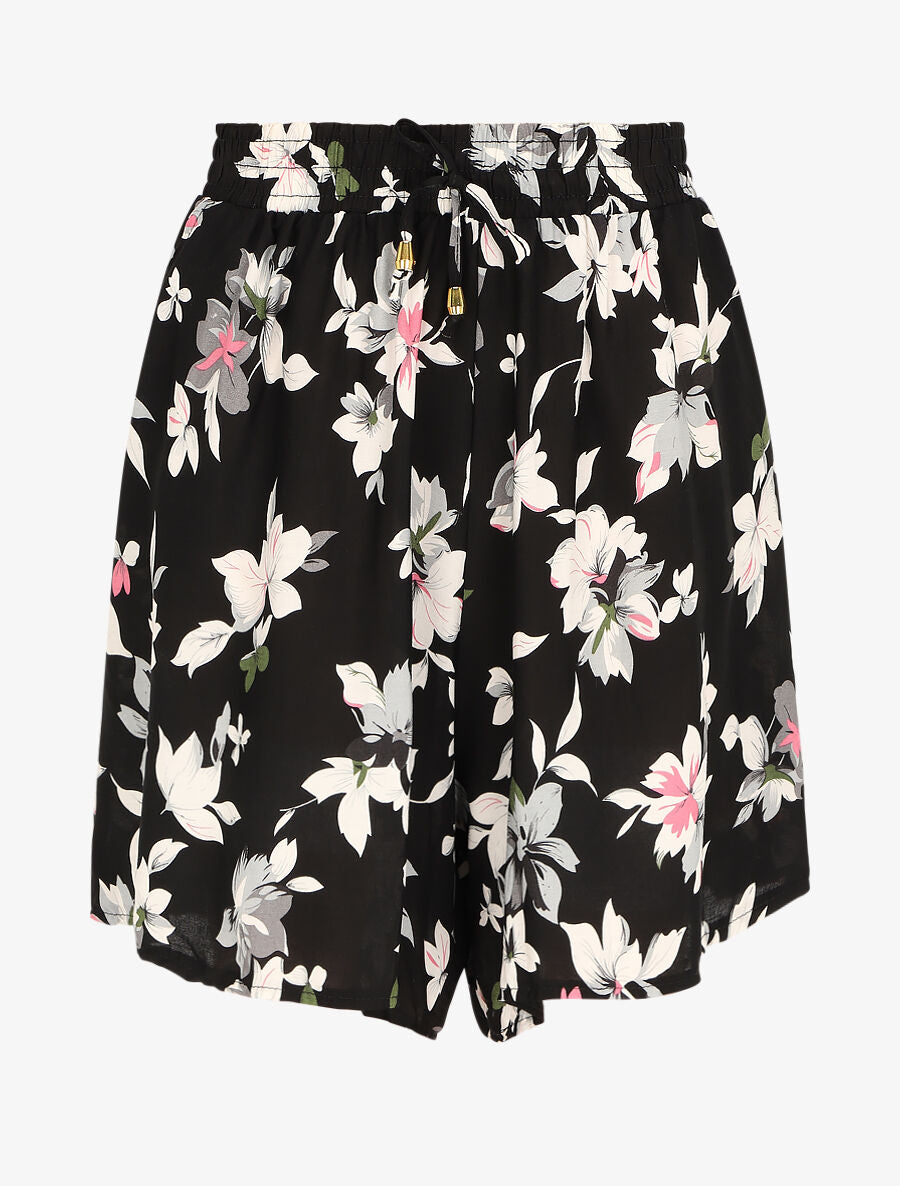 Short fluide imprimé été fleuri - Noir - 5