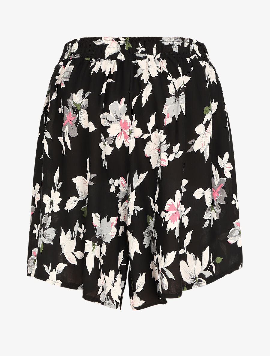Short fluide imprimé été fleuri - Noir - 2