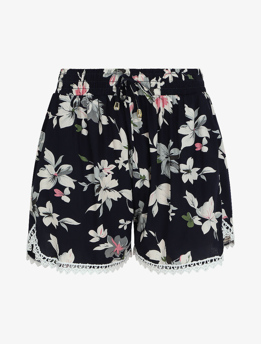 Short imprimé été fleuri à bords en crochet - Marine - 5