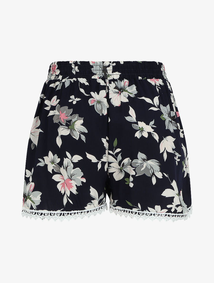 Short imprimé été fleuri à bords en crochet - Marine - 2