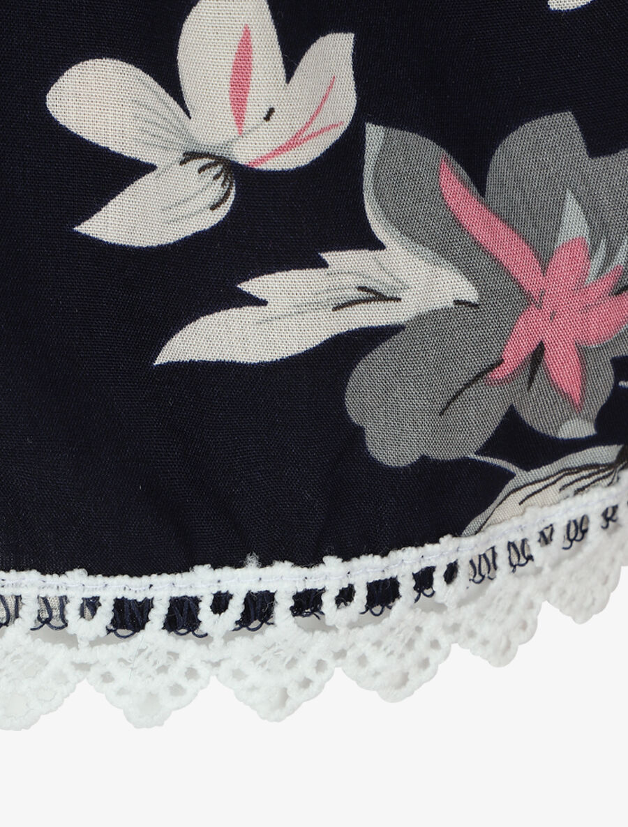Short imprimé été fleuri à bords en crochet - Marine - 3