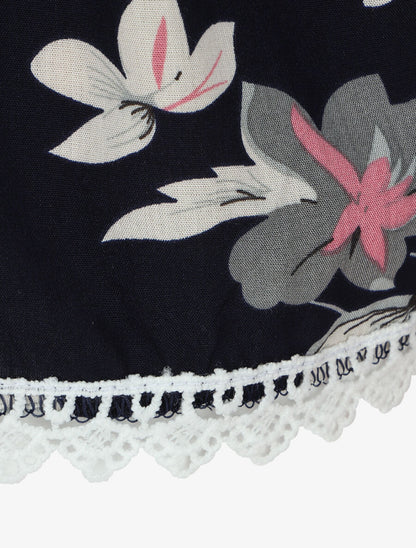 Short imprimé été fleuri à bords en crochet - Marine - 3
