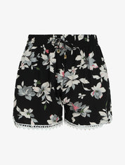 Short imprimé été fleuri à bords en crochet - Noir - 4