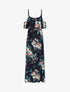 Robe longue à buste volanté imprimé bouquet baroque - Marine - 5