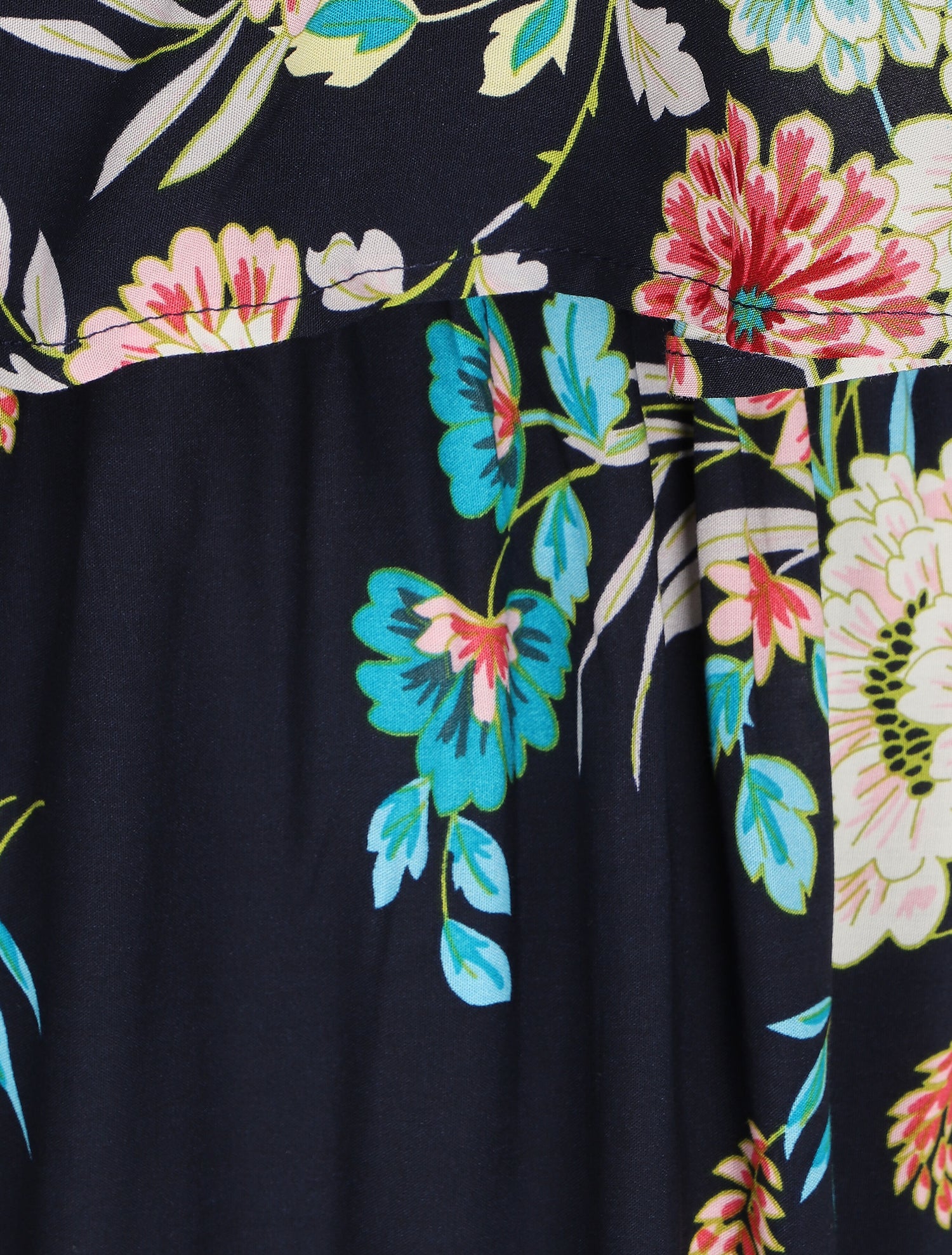 Robe longue à buste volanté imprimé bouquet baroque - Marine - 3