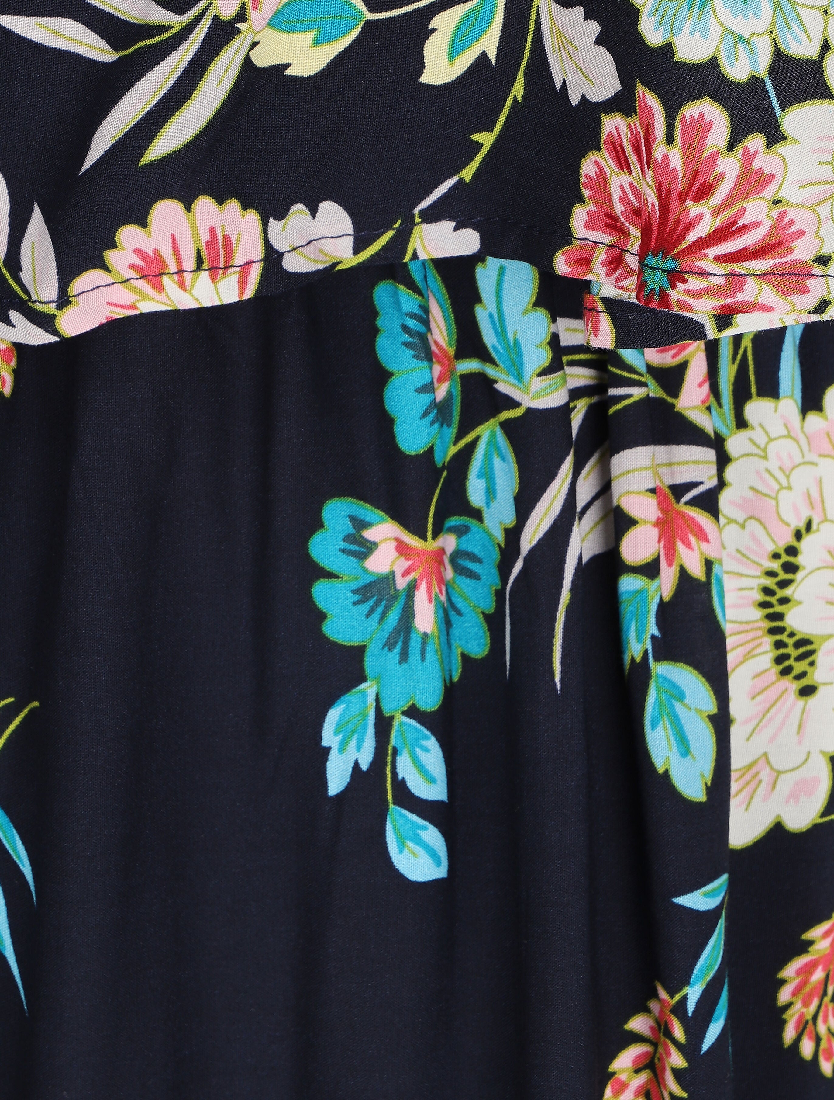 Robe longue à buste volanté imprimé bouquet baroque - Marine - 3
