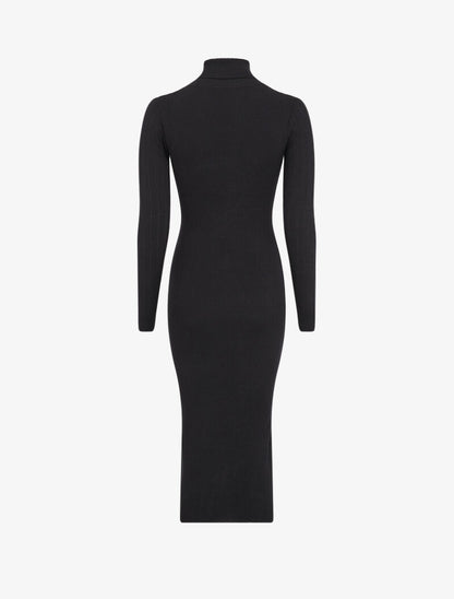 Robe pull à col roulé et épaules à détail boutons - Noir - 2