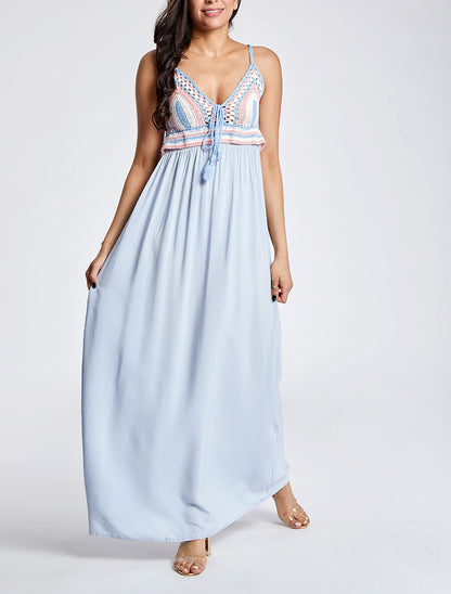 Robe longue à buste crochet - Bleu ciel - 3