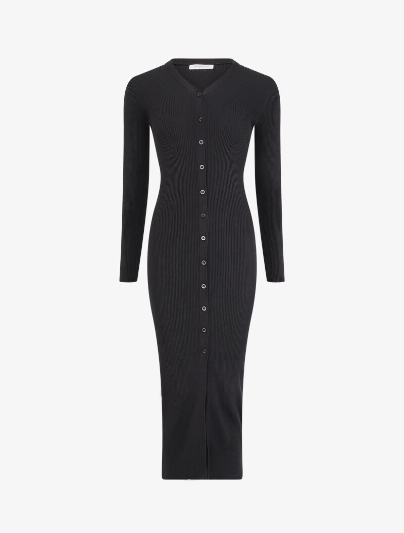Robe pull boutonnée et côtelée - Noir - 4