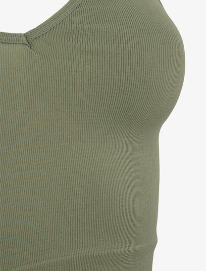 Crop top ajusté à fines bretelles - Kaki - 3