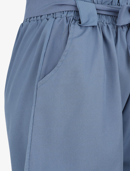 Short uni à taille élastiquée - Bleu - 3