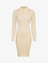 Robe pull côtelée à col montant zippé - Beige - 1