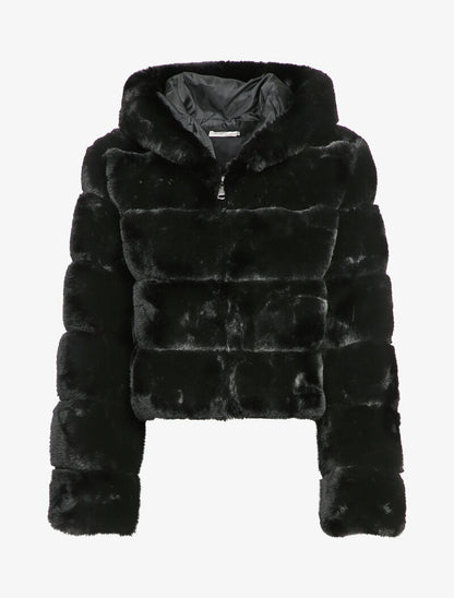 Manteau court en fausse fourrure - Noir - 4