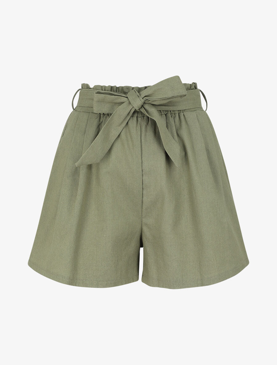Short paperbag en lin - Kaki - 5