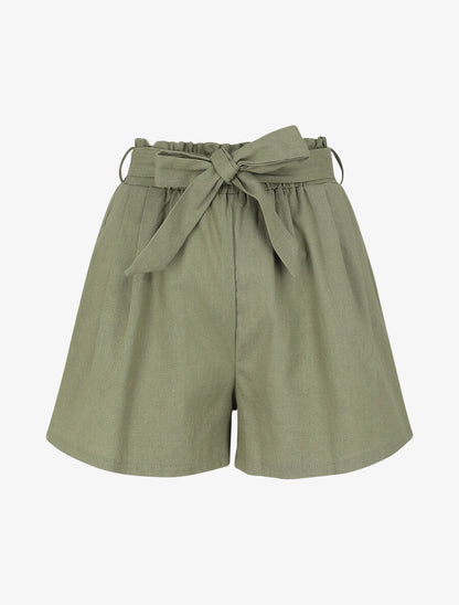 Short paperbag en lin - Kaki - 5