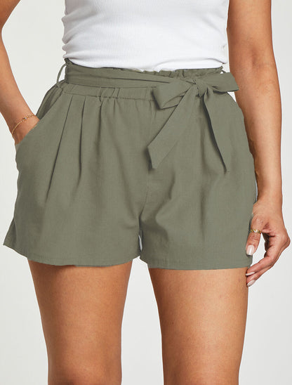 Short paperbag en lin - Kaki - 4
