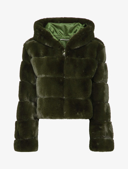 Manteau court en fausse fourrure - Kaki - 1