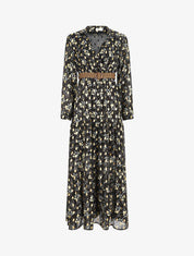 Robe longue en voile imprimé fleuri - Noir - 5