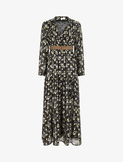 Robe longue en voile imprimé fleuri - Noir - 5