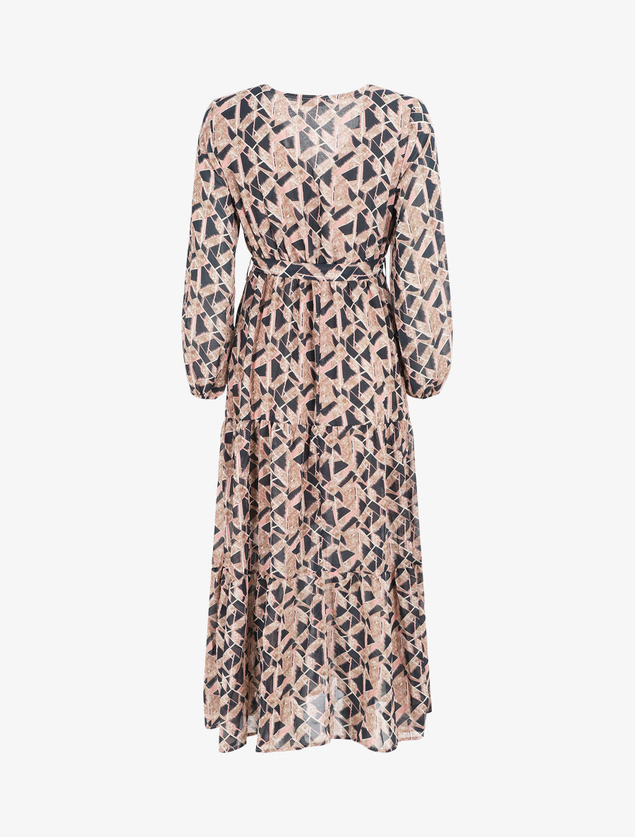 Robe longue en voile imprimé graphique - Marine - 2