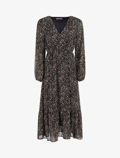 Robe longue col V imprimé moucheté - Marine - 1
