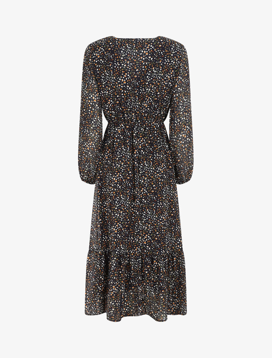 Robe longue col V imprimé moucheté - Marine - 2