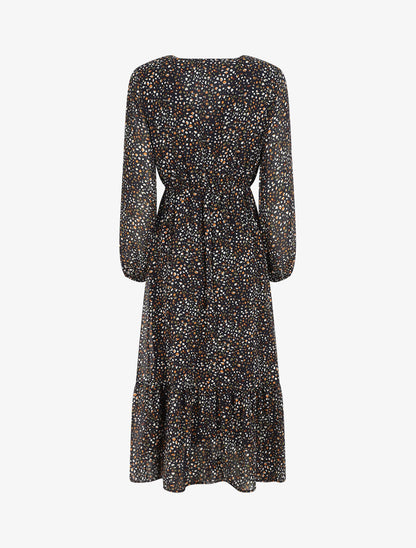 Robe longue col V imprimé moucheté - Marine - 2