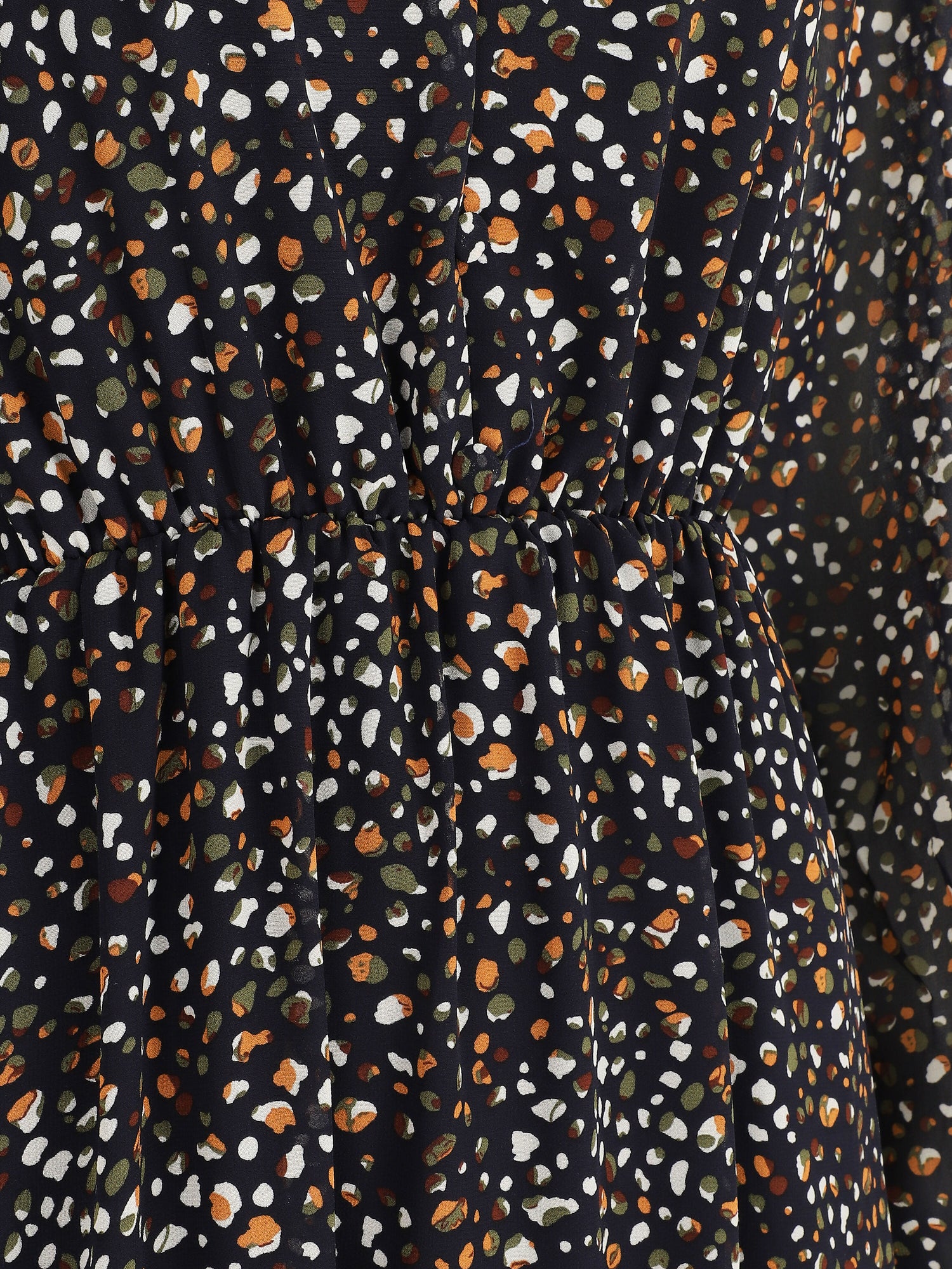 Robe longue col V imprimé moucheté - Marine - 3