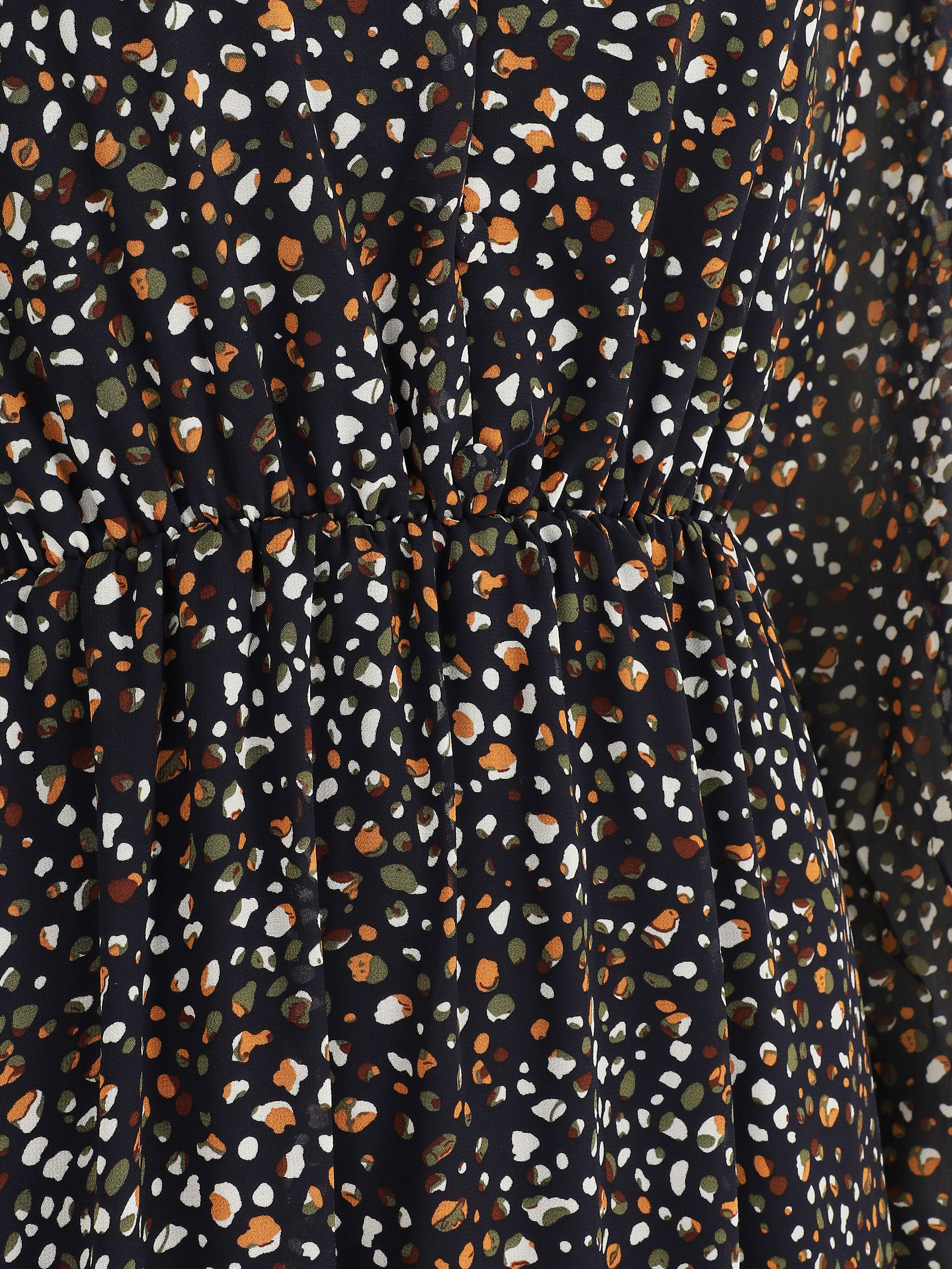 Robe longue col V imprimé moucheté - Marine - 3