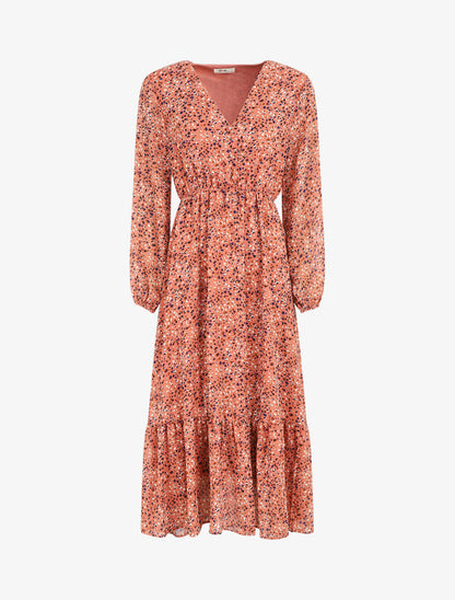Robe longue col V imprimé moucheté - Rose - 4