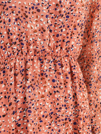 Robe longue col V imprimé moucheté - Rose - 3