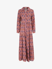 Robe chemise longue imprimé feuilles stylisées - Rose - 5