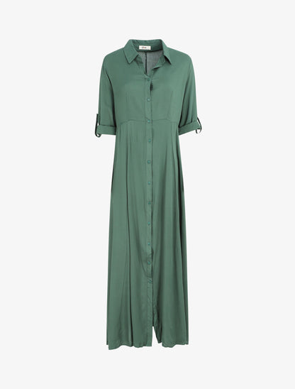 Robe chemise longue unie - Vert - 1
